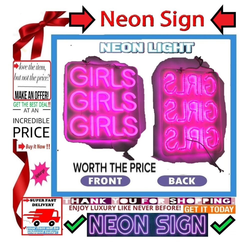 🛑 GIRLS GIRLS GIRLS Custom ➕🆒 NEON SIGN Light Up WALL DECOR 💸BUY NOW❗🟢